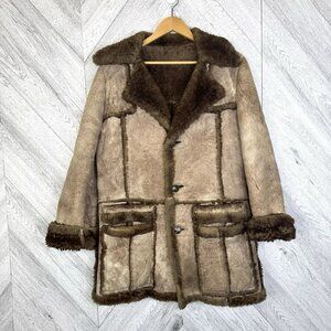 Vintage Shearling Sheepskin Coat Mens Medium Brown Yellowstone Marlboro Ranch